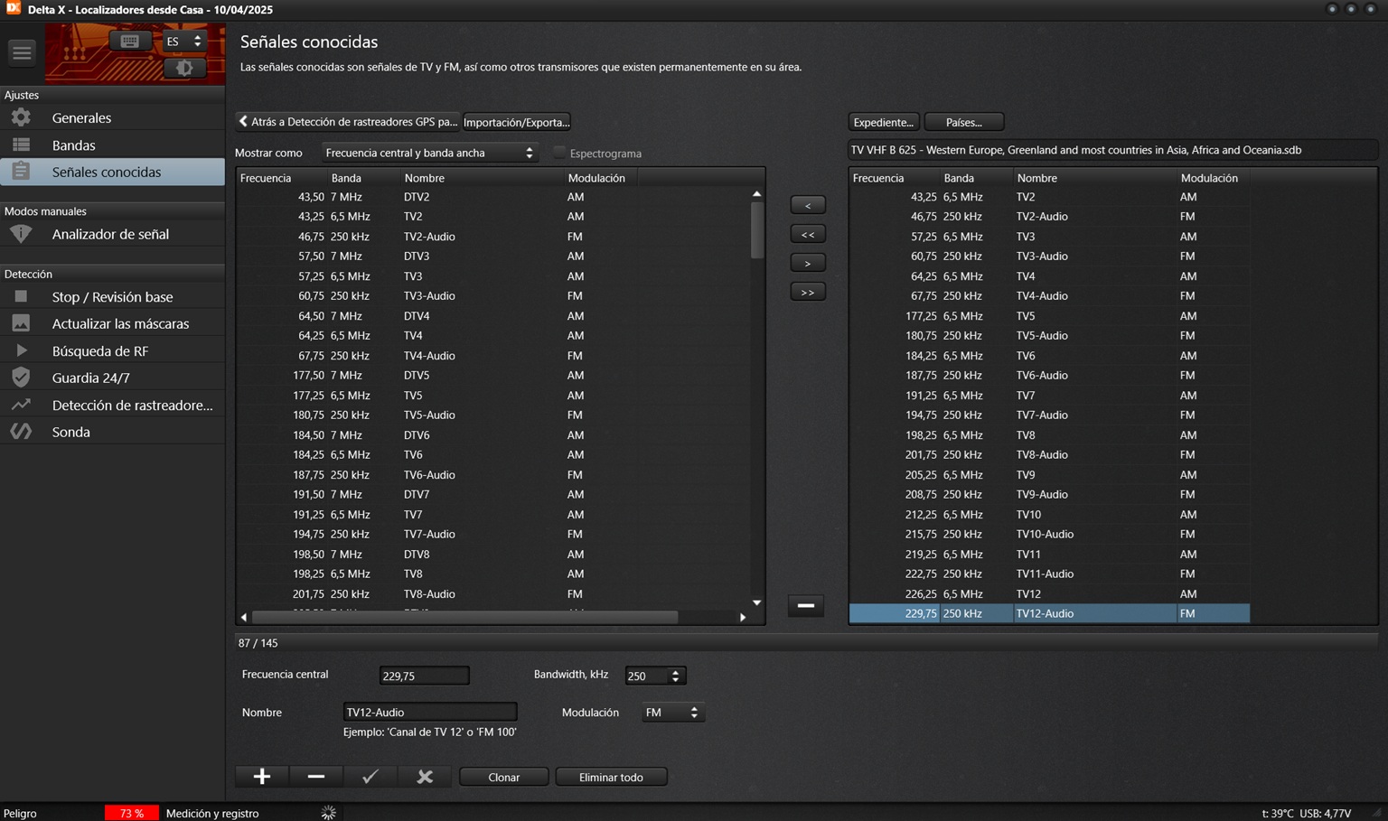 DeltaX spectrum analyzer configuration